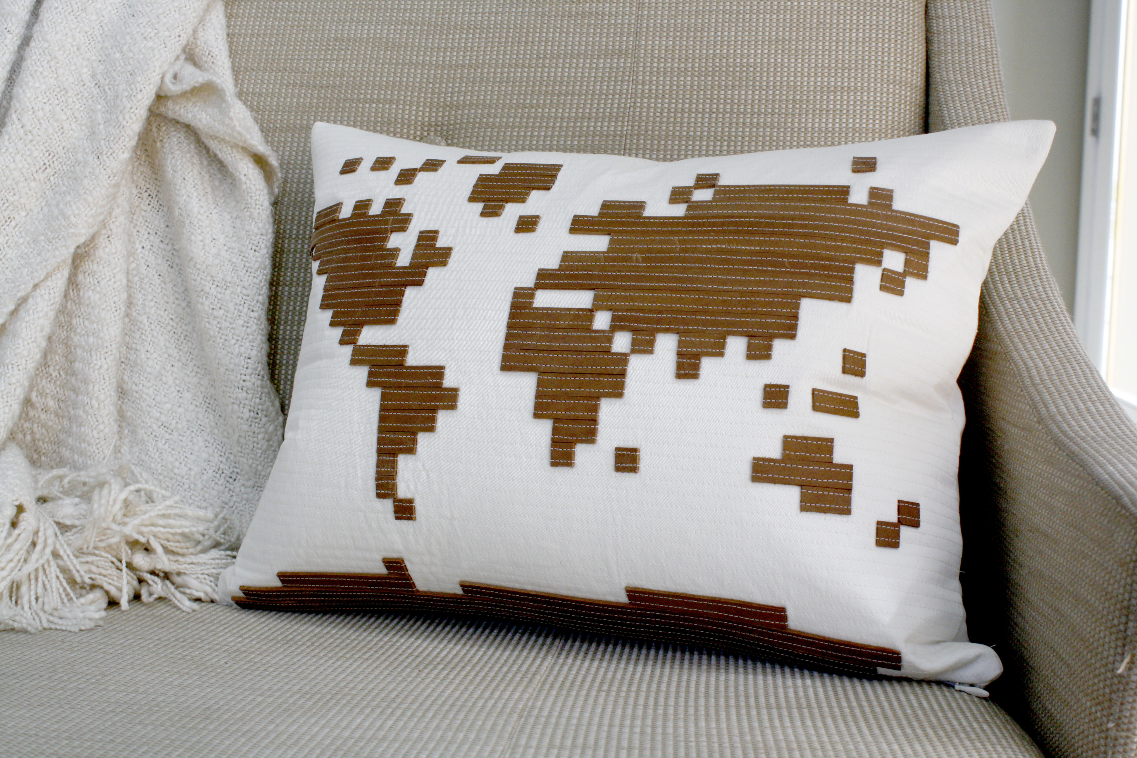 LEATHER world map pillow